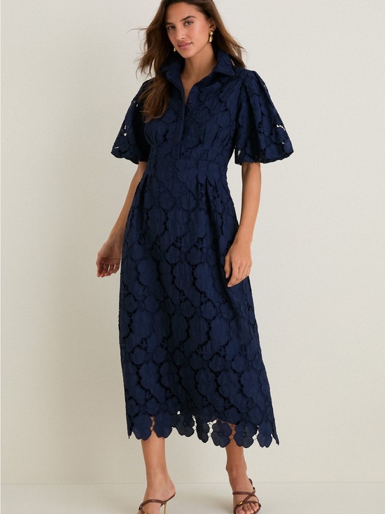Tuckernuck Dresses & Skirts - NWT Tuckernuck Navy Eyelet Crochet Floral Delaney Midi Dress